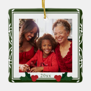 Border Green White Holly Familie Weihnachten Keramikornament