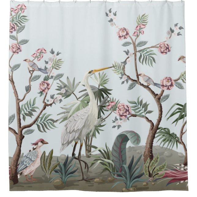 Border in chinoiserie style with storks and peonie duschvorhang (Vorderseite)
