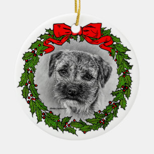 Border Terrier Art by Glenda S. Harlan Keramik Ornament