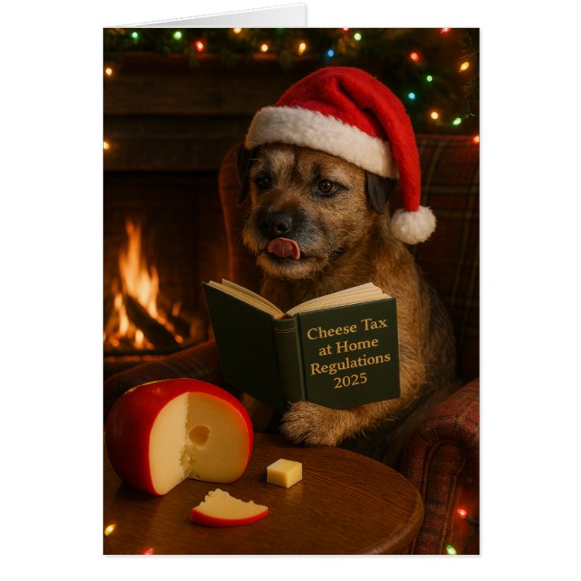 Border Terrier 'Cheese Tax' Christmas card (Vorne)