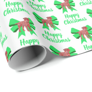 Border Terrier Christmas Dog & Green Bow White Geschenkpapier