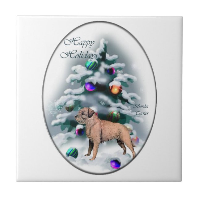 Border Terrier Christmas Fliese (Vorderseite)