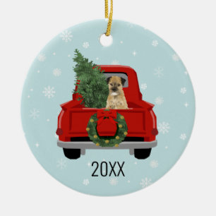 Border Terrier Christmas Red Truck Keramik Ornament