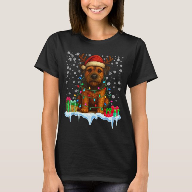 Border Terrier Christmas Santa Hat Reindeer Pajama T-Shirt (Vorderseite)