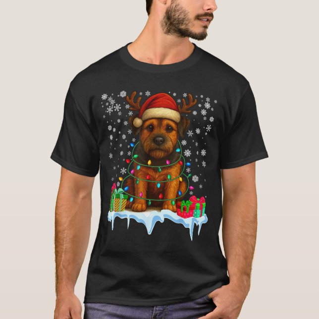Border Terrier Christmas Santa Hat Reindeer Pajama T-Shirt (Vorderseite)