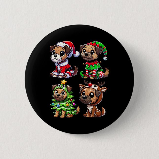 Border Terrier Christmas Tree Santa Elf Kostüme Do Button (Vorderseite)