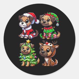 Border Terrier Christmas Tree Santa Elf Kostüme Do Runder Aufkleber