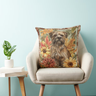 Border Terrier Dog Fall Wasserfarben Blume Kissen