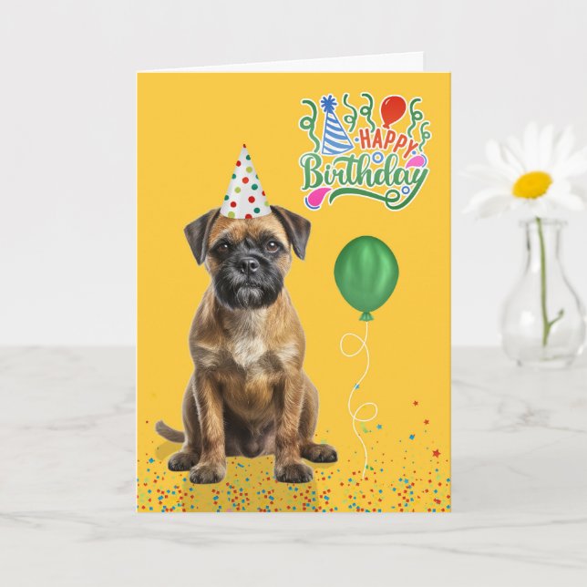 Border Terrier Dog Party Hat Yellow Birthday Karte (Kleine Pflanze)