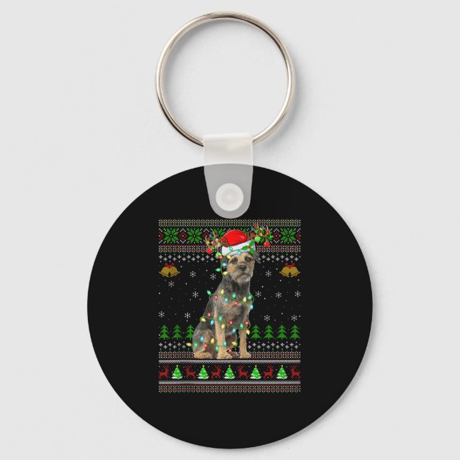 Border Terrier Dog Ugly Christmas Sweater Holiday  Schlüsselanhänger (Vorderseite)