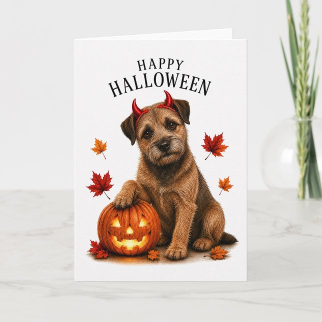 Border Terrier Halloween Teufelshund Karte (Vorderseite)