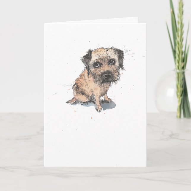 Border Terrier Illustration, lustiger Hund Geburts Karte (Vorderseite)