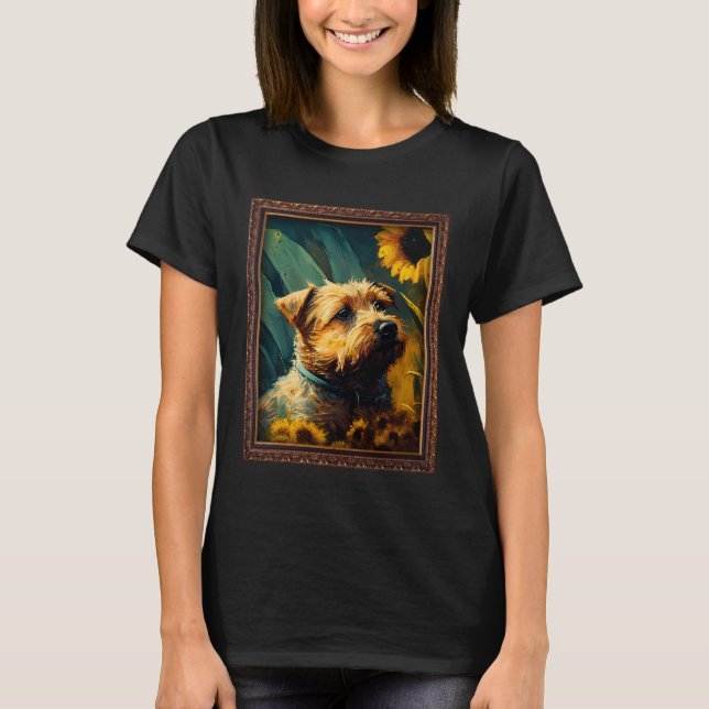 Border Terrier Painting Sunflower Flower Mom Women T-Shirt (Vorderseite)