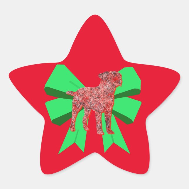 Border Terrier Red Dog & Green Bow Weihnachten Stern-Aufkleber (Vorderseite)
