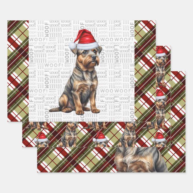 Border Terrier Red Green Kariert Weihnachten Geschenkpapier Set (Set)