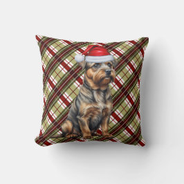 Border Terrier Red Green Karierter Weihnachtshund Kissen