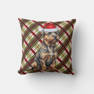 Border Terrier Red Green Karierter Weihnachtshund Kissen