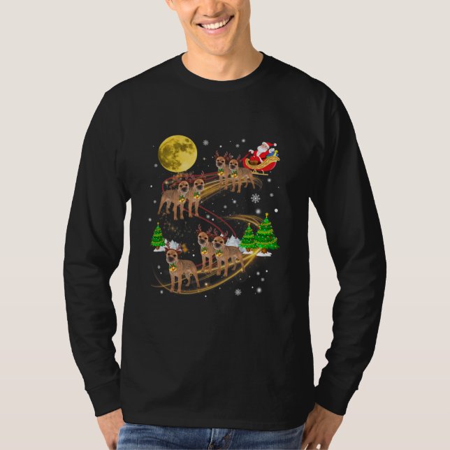 Border Terrier Reindeer Christmas Dog Riding T-Shirt (Vorderseite)