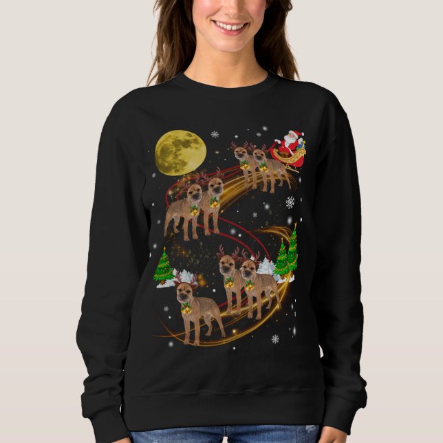 Border Terrier Rentier Christmas Dog Riding Santa Sweatshirt (Vorderseite)