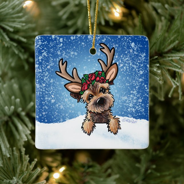 Border Terrier Rentier Keramik Ornament (Baum)