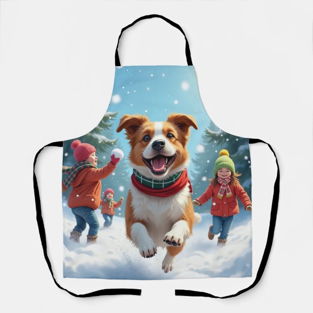 Border Terrier Schneeballkampf Weihnachtsbild Schürze (Vorderseite)