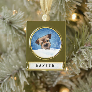 Border Terrier Weihnachtsschmuck Banner-Ornament Gold