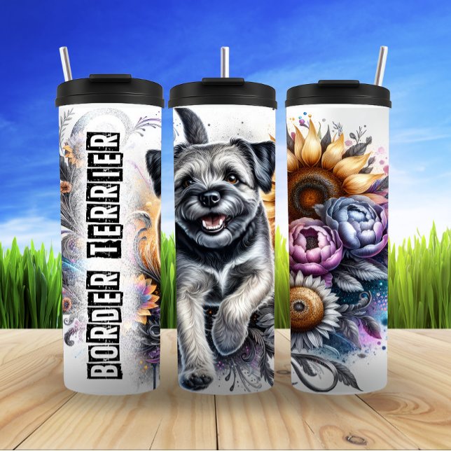 Border Terrier's Joyful Floral Journey Thermosbecher (Von Creator hochgeladen)