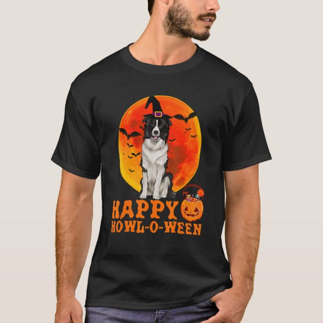 Borders Collie Dog Halloween Happy Howl O Ween Do T-Shirt (Vorderseite)
