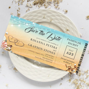 Bordkarte Hearts in Sand Save-the-Date-Einladungen Save The Date