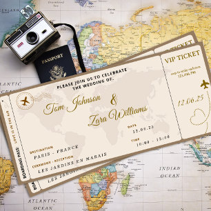 Bordkarte Hochzeit VIP Flugticket Beige Einladung