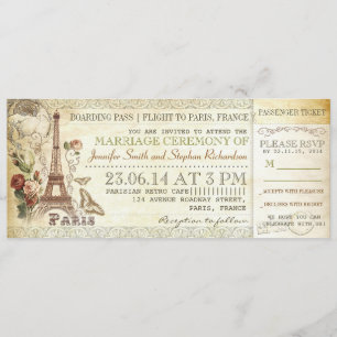 Bordkarte Hochzeitstickets nach PARIS Einladung