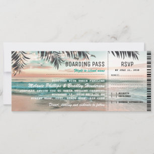 Bordkarte Tropische Strandhochzeit Tickets RSVP Einladung
