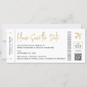 Bordkarte Zielort Hochzeit Elegant Gold Save The Date