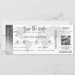 Bordkarte Zielort Hochzeit QR-Code grau Einladung