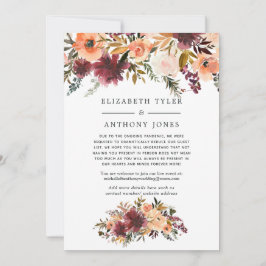 Bordo Peach Floral Reduced Wedding Guest List Ankündigung