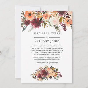 Bordo Peach Floral Reduced Wedding Guest List Ankündigung