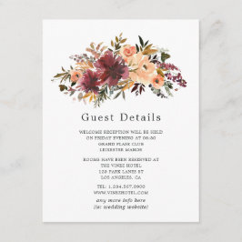 Bordo Peach Floral Wedding Guest Details Begleitkarte