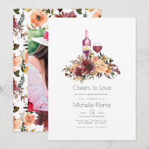 Bordo Peach Floral Wine Degustation Brautparty Einladung