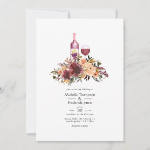 Bordo Peach Floral Wine Degustation Wedding Einladung