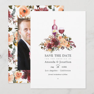 Bordo Pfirsich Blumen Weinprobe Hochzeit Save The Date