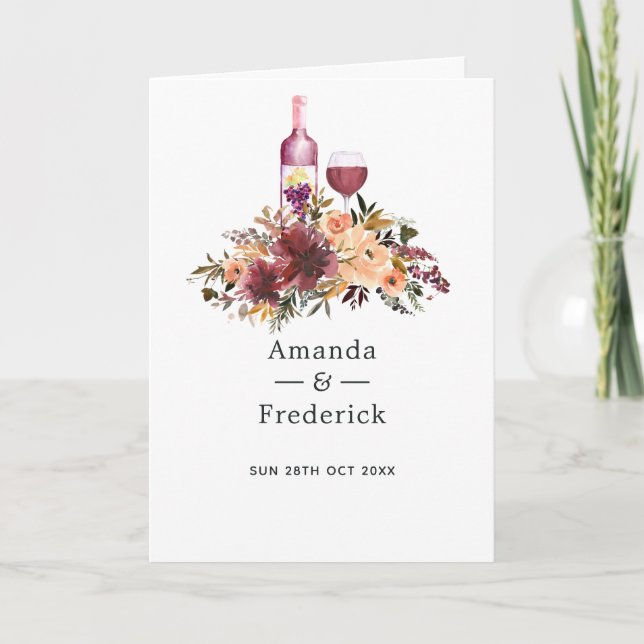 Bordo Pfirsich Blumenwein Hochzeit Programm (Vorderseite)
