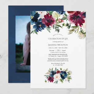 Bordo- und marineblaue Aquarell-Blumenfeier des Le Einladung