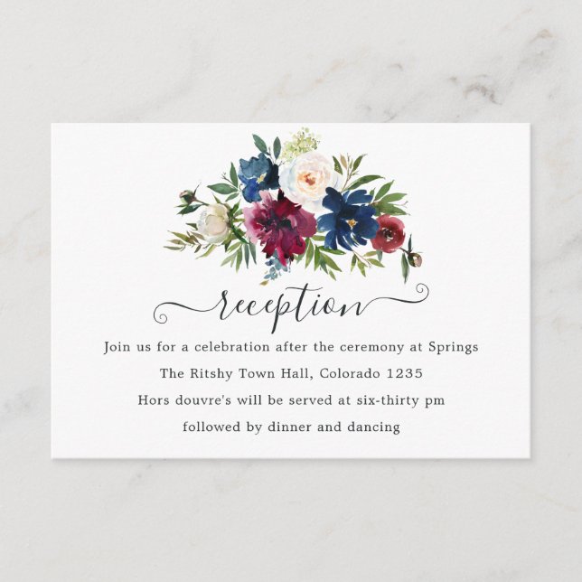 Bordo und Navy-Aquarell-Empfang Begleitkarte (Vorderseite)