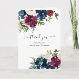 Bordo- und Navy-Aquarell-Foto Dankeskarte