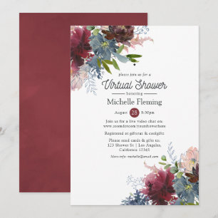 Bordo- und Navy-Blumen-Virtual-Bridal-Shower Einladung