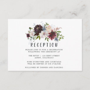 Bordo- und Navy-Blumenhochzeitsempfang Begleitkarte