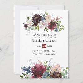 Bordo- und Navy-Floral-Hochzeitsszettel-Foto Save The Date