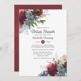 Bordo- und Navy-Floral-Virtual-Brautparty Einladung