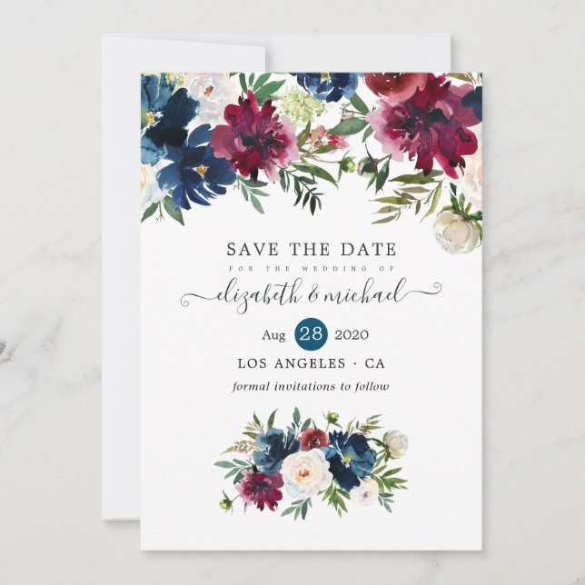 Bordo und Navy Save The Date (Vorderseite)