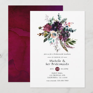 Bordo Violet Plum Floral Bridesmaids Luncheon Einladung